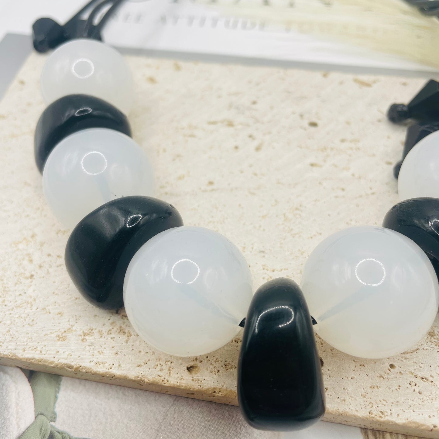 JI JOYA VENTA AL POR MAYOR,Collar de cuerda con cuentas espaciadas en dos tonos