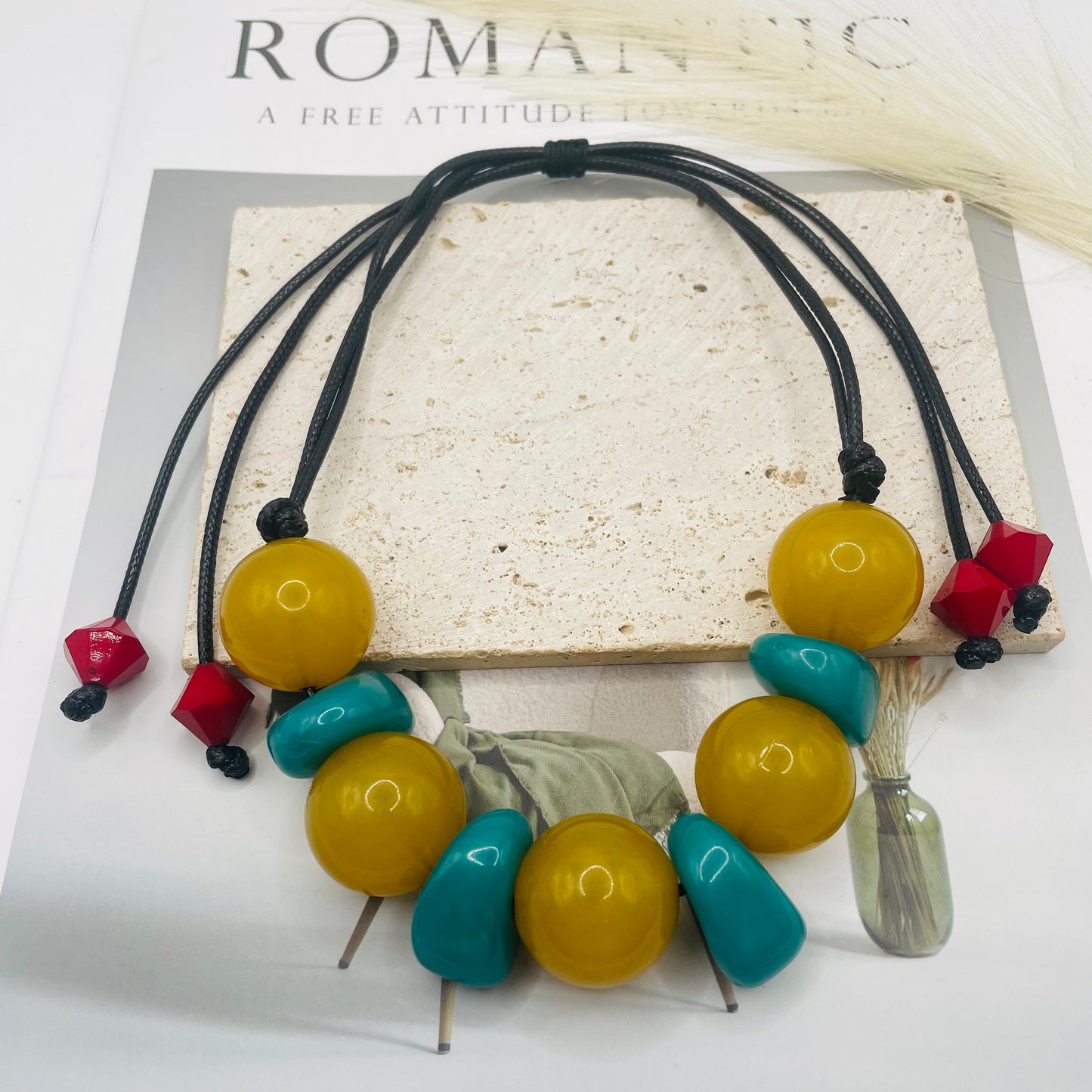 JI JOYA VENTA AL POR MAYOR,Collar de cuerda con cuentas espaciadas en dos tonos