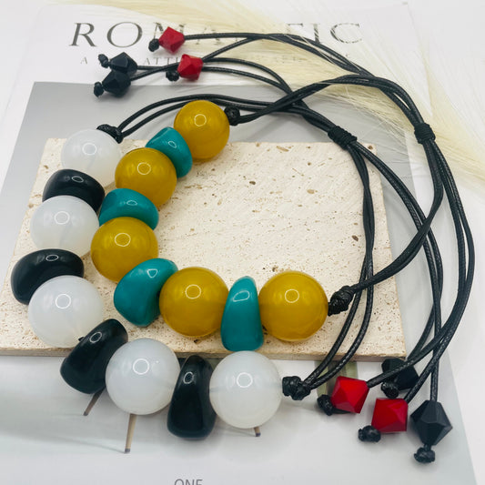 JI JOYA VENTA AL POR MAYOR,Collar de cuerda con cuentas espaciadas en dos tonos