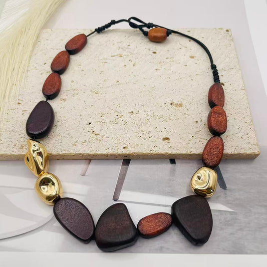JI JOYA VENTA AL POR MAYOR,Collar de cuentas de madera irregulares