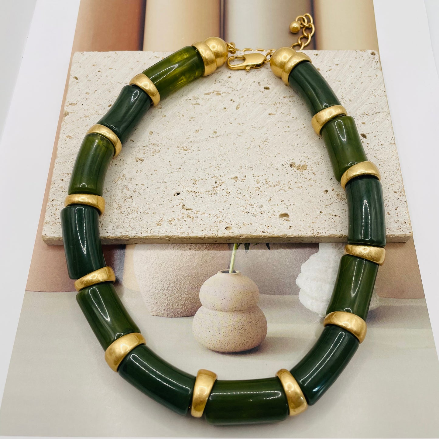 JI JOYA VENTA AL POR MAYOR,Elegante collar con forma de bambú, disponible en 2 colores.