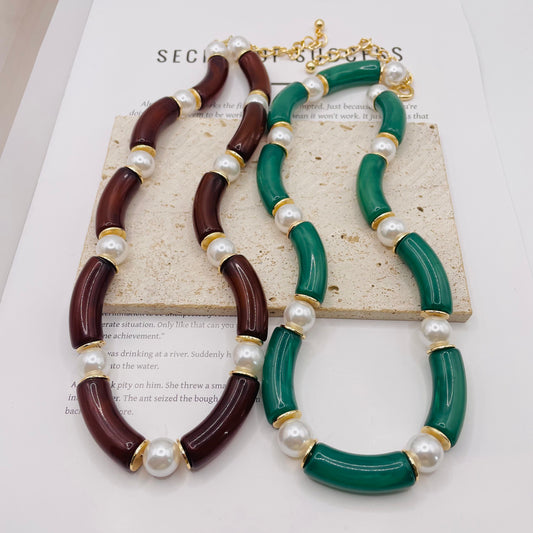 JI JOYA VENTA AL POR MAYOR,Collar de perlas y bambú de moda