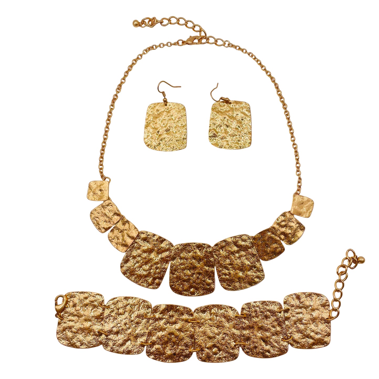 JI JOYA VENTA AL POR MAYOR,Conjunto combinado de collar, pendientes y pulsera de metal de moda.