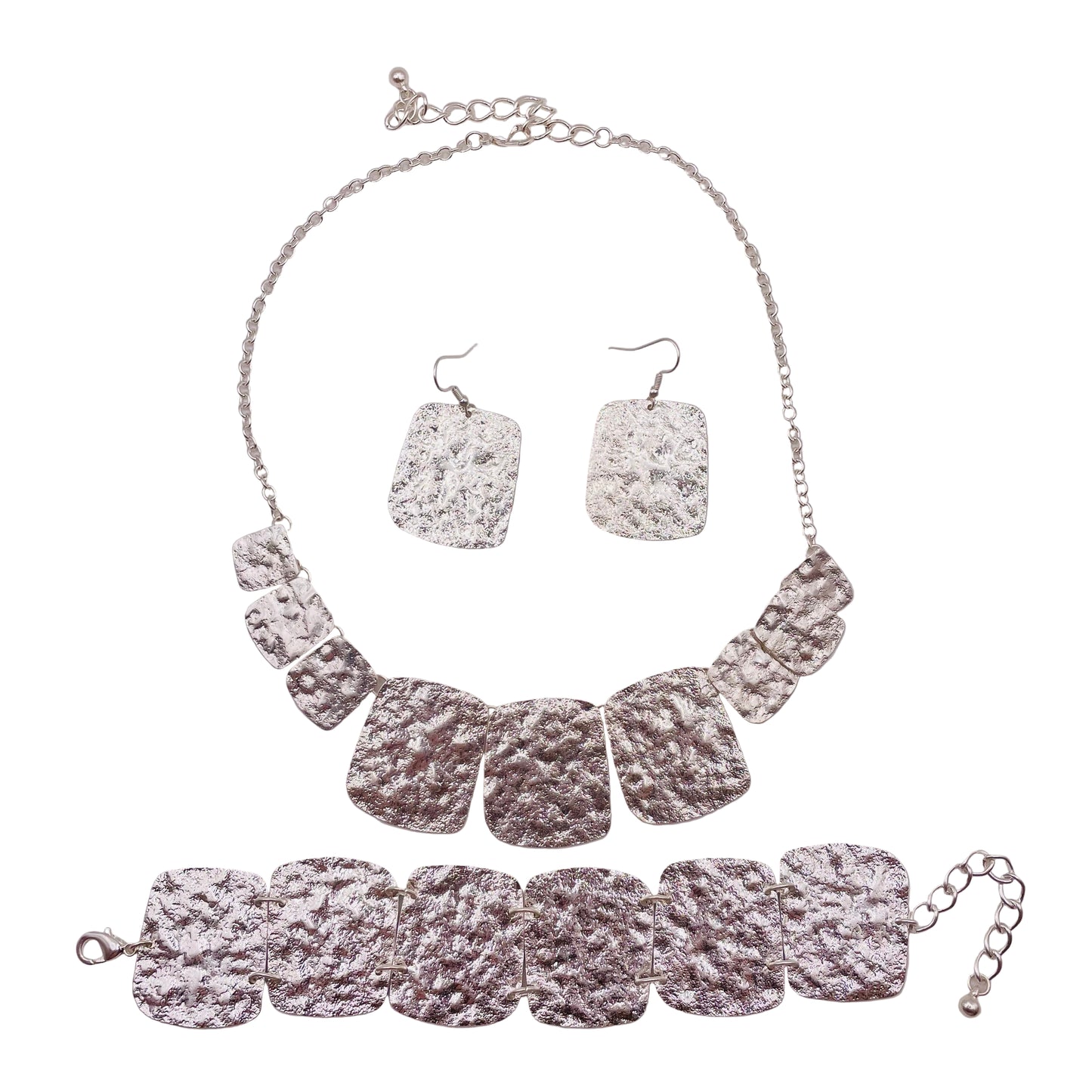 JI JOYA VENTA AL POR MAYOR,Conjunto combinado de collar, pendientes y pulsera de metal de moda.