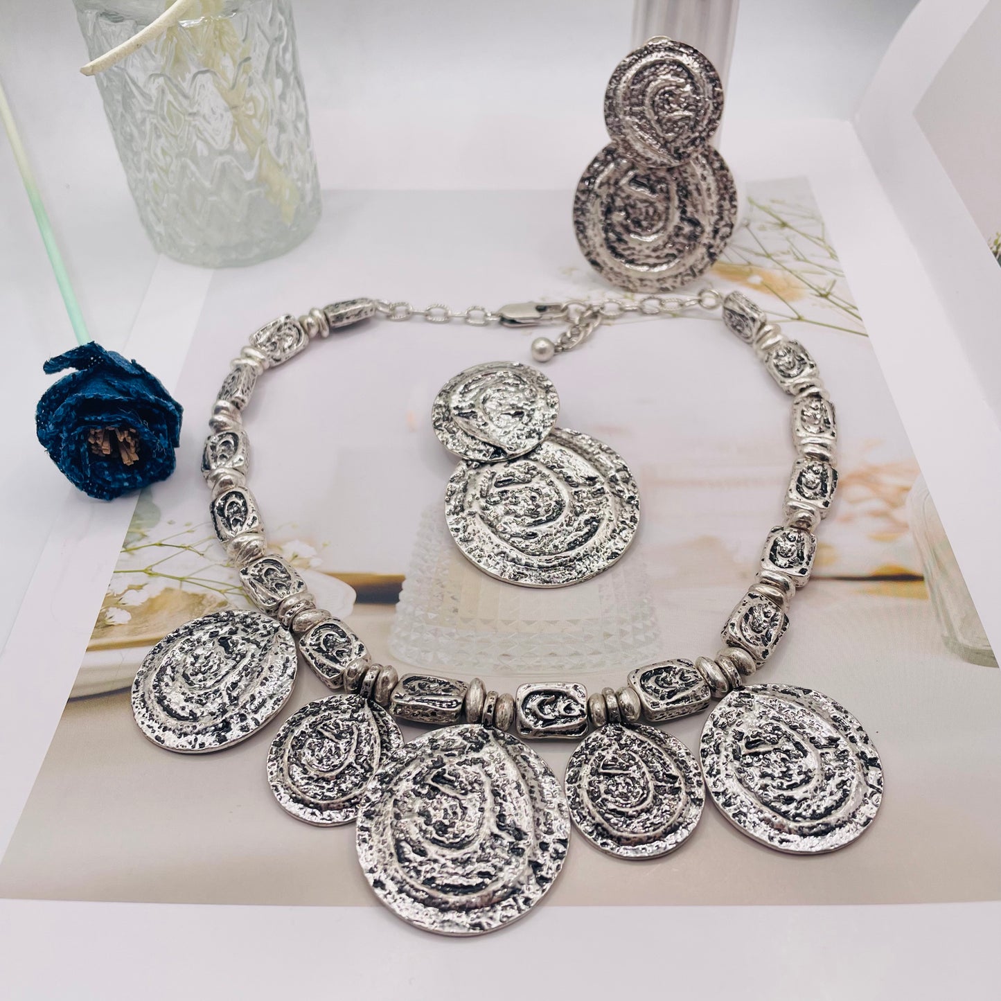 JI JOYA VENTA AL POR MAYOR,Combinación de collar y pendientes elegante y sencilla.