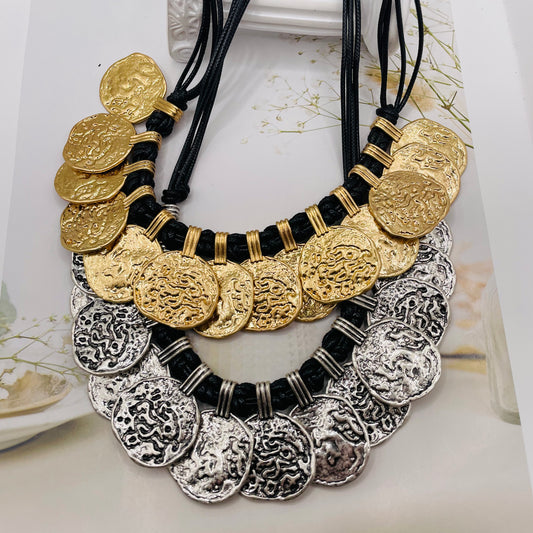 JI JOYA VENTA AL POR MAYOR,Collar de cuerda estilo moneda