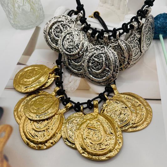 JI JOYA VENTA AL POR MAYOR,Collar de cuerda estilo moneda irregular