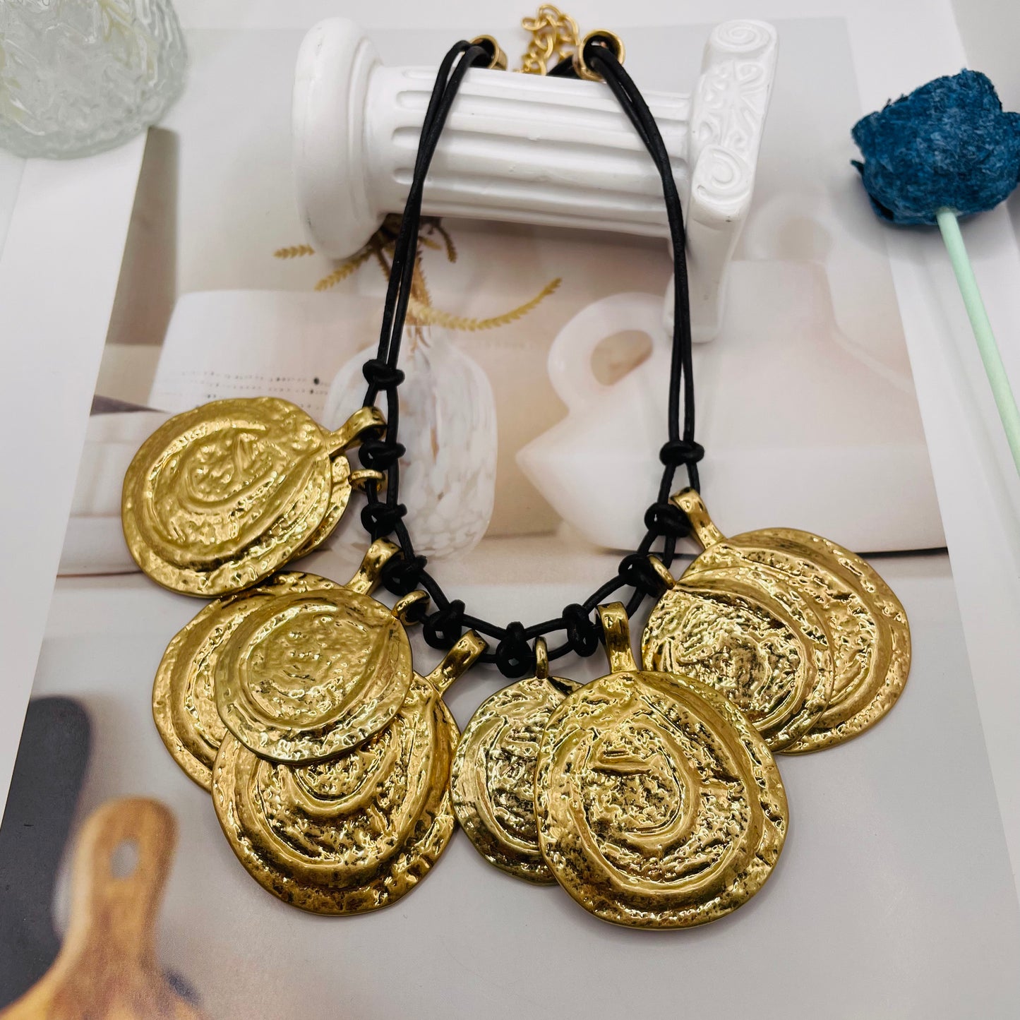 JI JOYA VENTA AL POR MAYOR,Collar de cuerda estilo moneda irregular