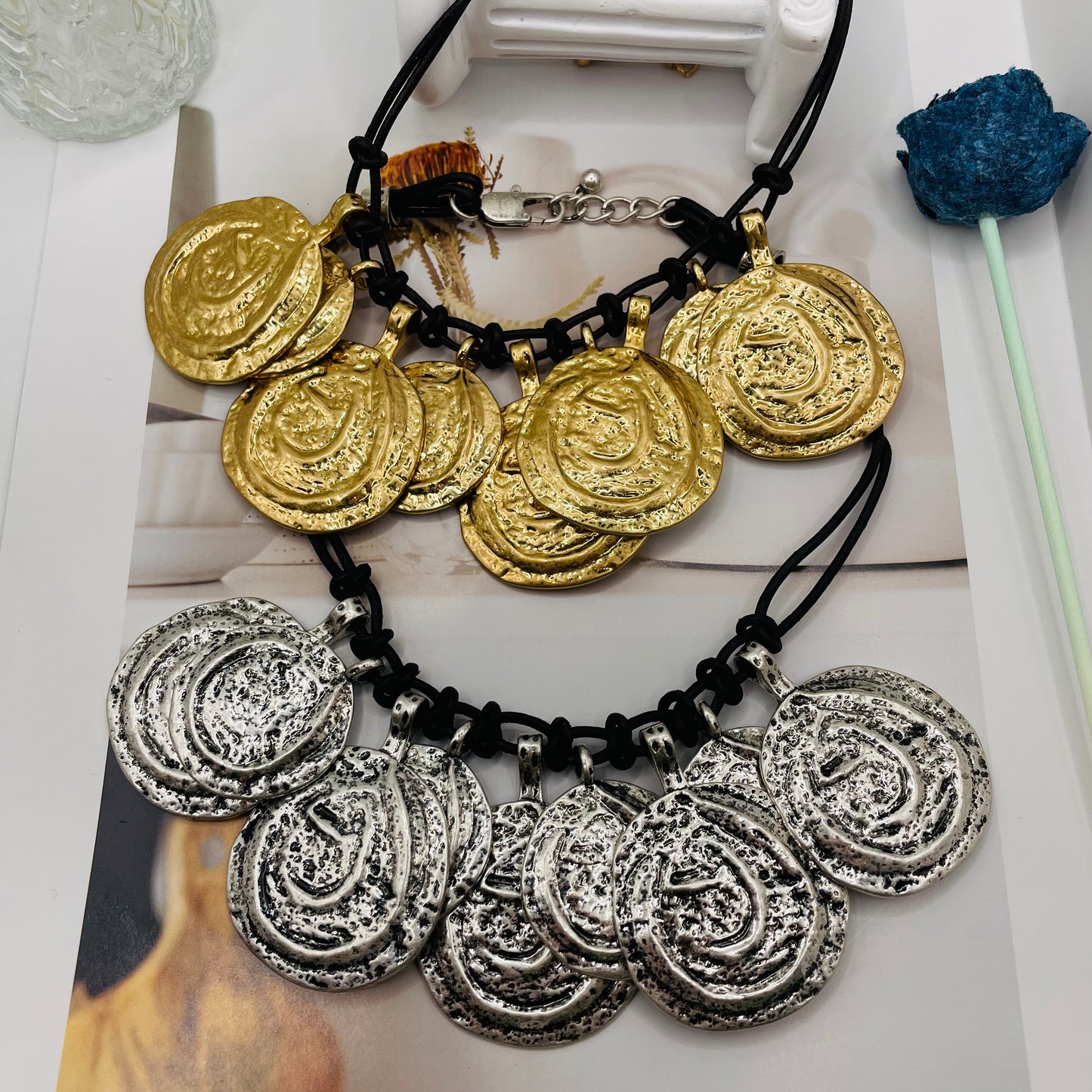 JI JOYA VENTA AL POR MAYOR,Collar de cuerda estilo moneda irregular