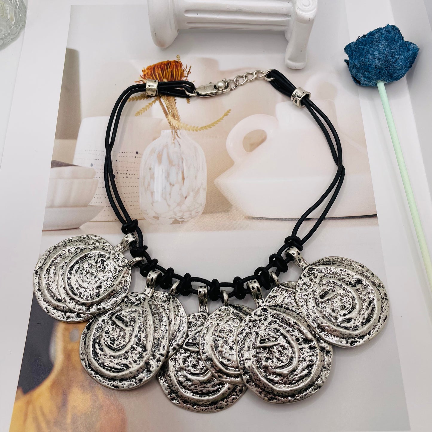 JI JOYA VENTA AL POR MAYOR,Collar de cuerda estilo moneda irregular