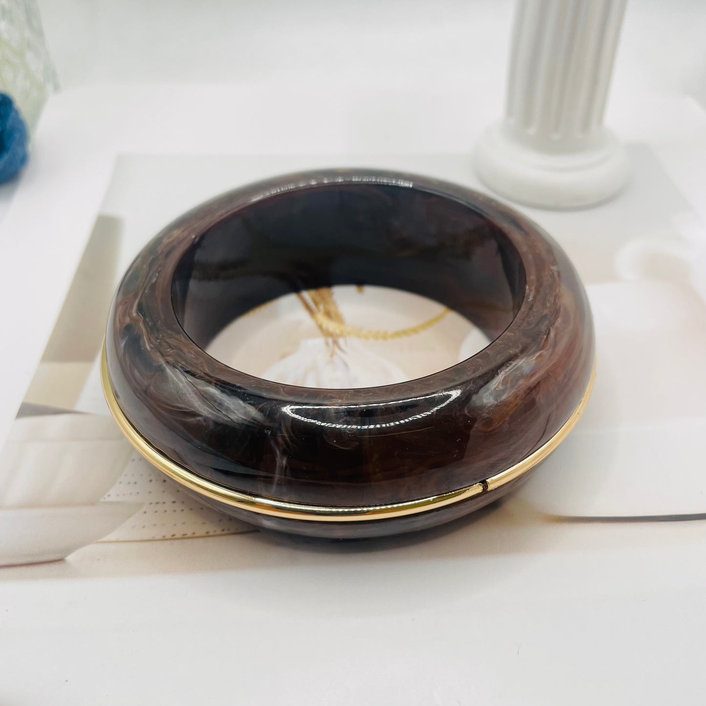 JI JOYA VENTA AL POR MAYOR,Pulsera con incrustaciones de resina y borde dorado