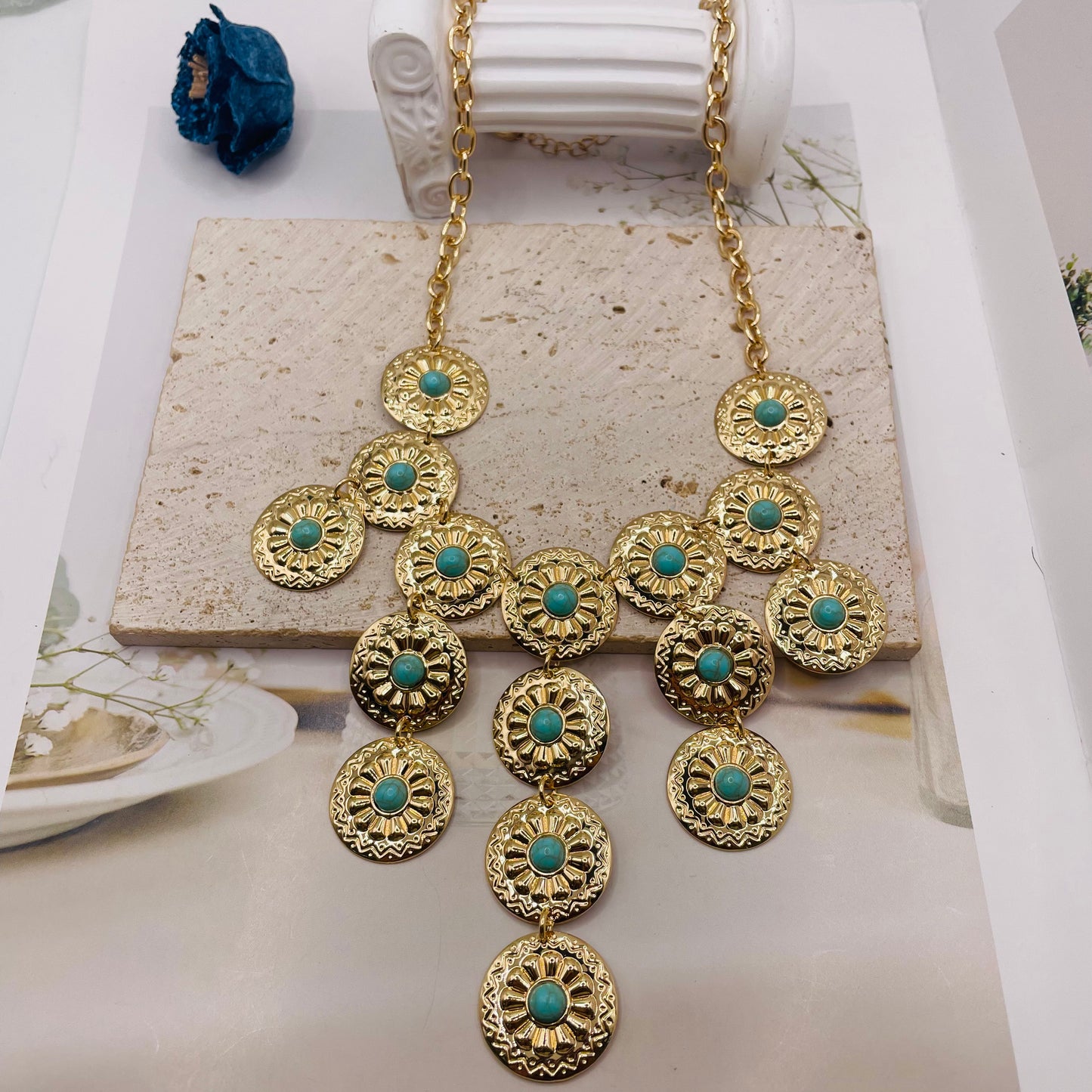 JI JOYA VENTA AL POR MAYOR,Collar con colgante redondo con borlas bohemias