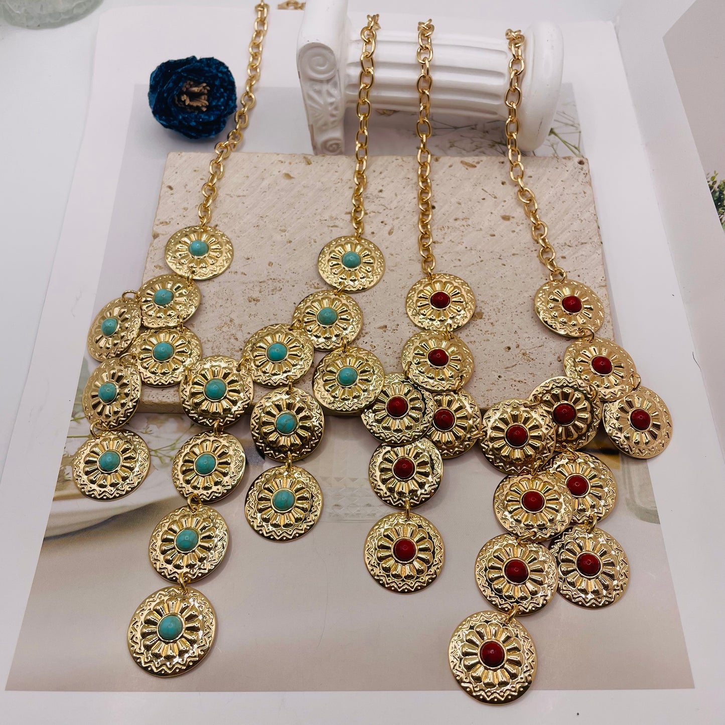 JI JOYA VENTA AL POR MAYOR,Collar con colgante redondo con borlas bohemias