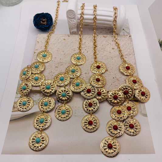 JI JOYA VENTA AL POR MAYOR,Collar con colgante redondo con borlas bohemias