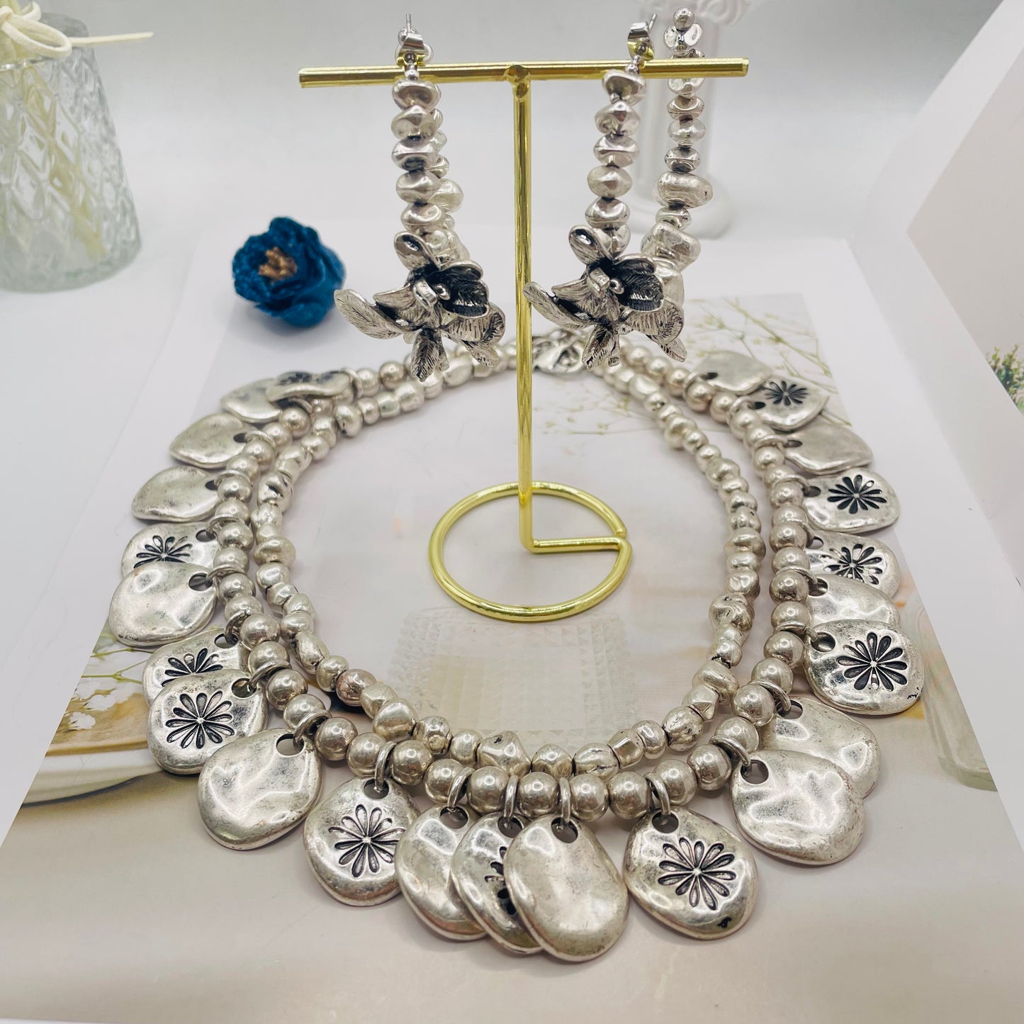 JI JOYA VENTA AL POR MAYOR,Collar y pendientes Daisy Totem Series