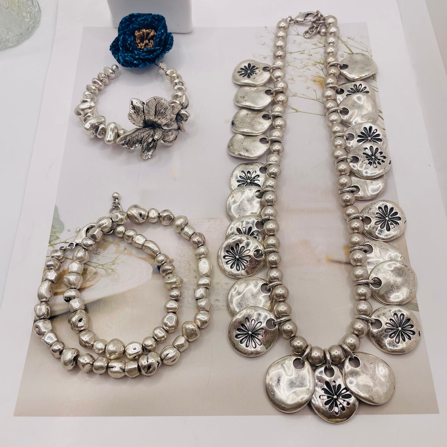 JI JOYA VENTA AL POR MAYOR,Collar y pendientes Daisy Totem Series