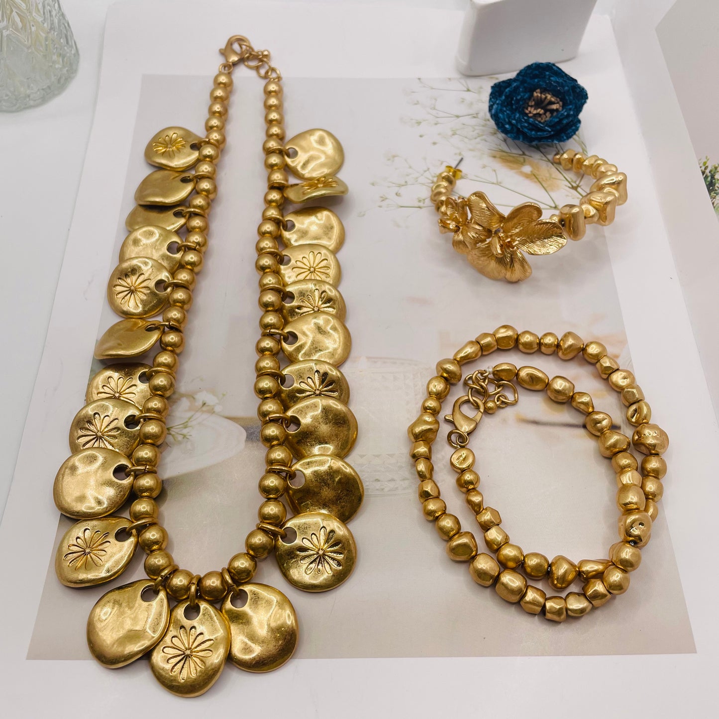 JI JOYA VENTA AL POR MAYOR,Collar y pendientes Daisy Totem Series
