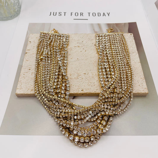 JI JOYA VENTA AL POR MAYOR,Collar de diamantes de cadena multicapa