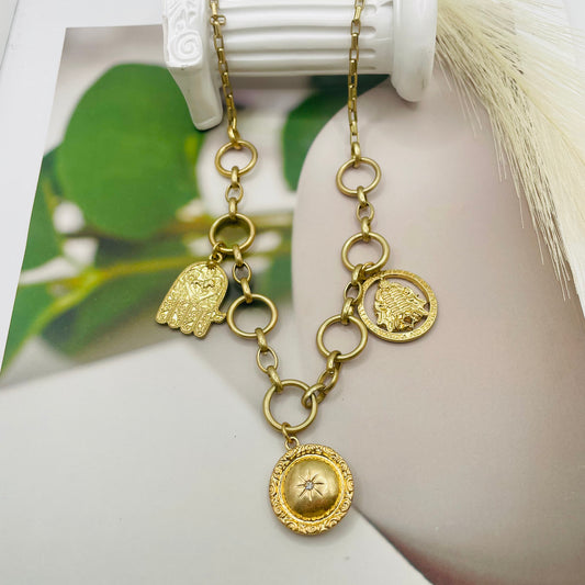 JI JOYA VENTA AL POR MAYOR,Collar sencillo con colgante retro pequeño