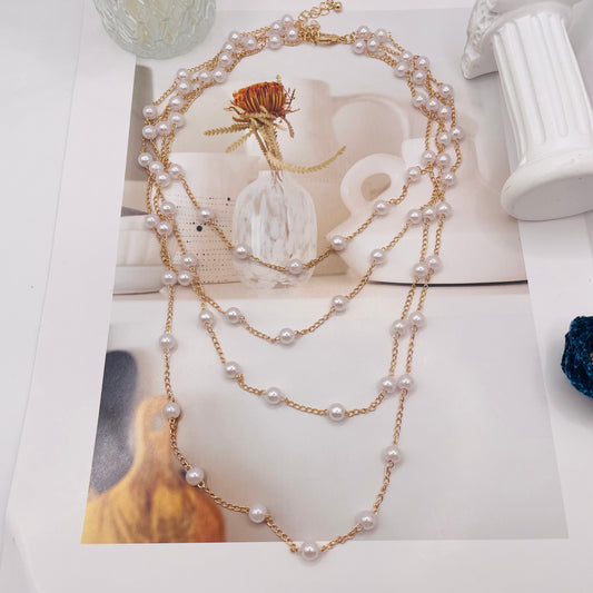JI JOYA VENTA AL POR MAYOR,Collar sencillo de varias capas con pequeñas perlas