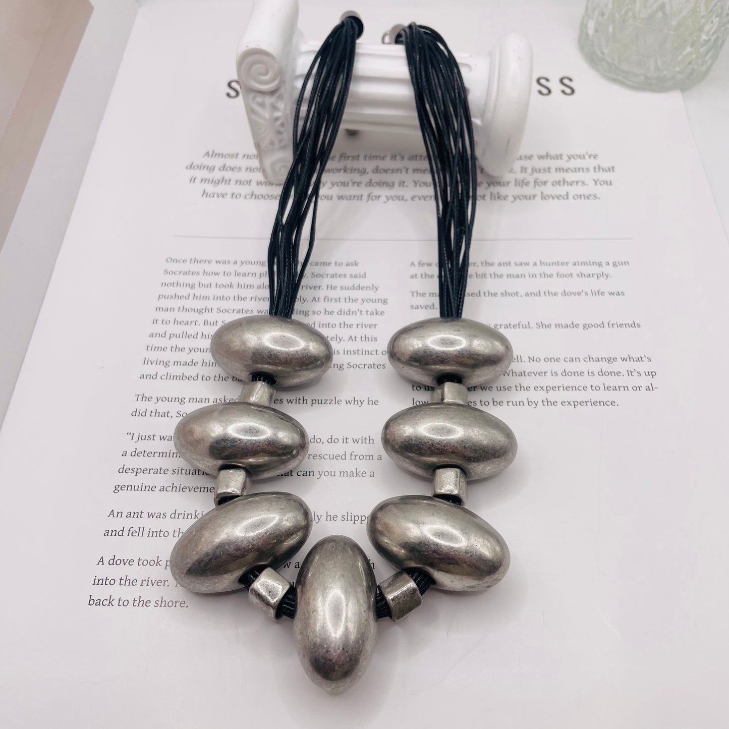 JI JOYA VENTA AL POR MAYOR,Collar de hilo de metal ovalado