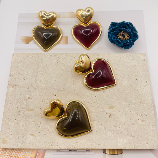 JI JOYA VENTA AL POR MAYOR,Pendientes de doble corazón