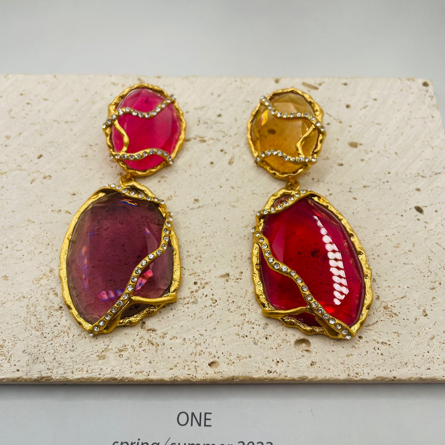 JI JOYA VENTA AL POR MAYOR,Collar y pendientes de diamantes multicolores, los pendientes están disponibles en 2 tamaños.