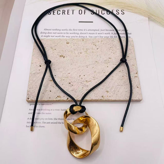 JI JOYA VENTA AL POR MAYOR,Collar de cuerda con colgante de doble círculo