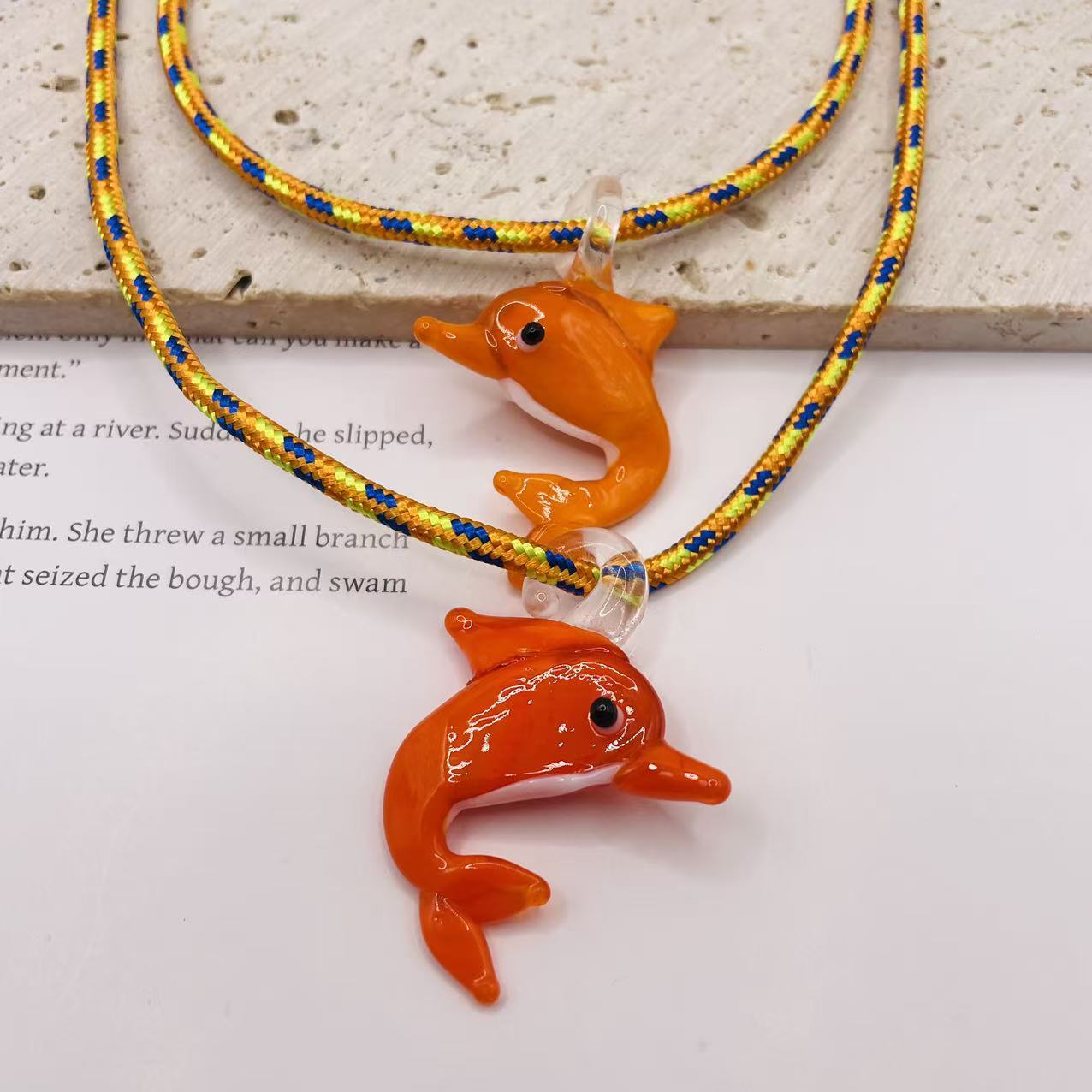 JI JOYA VENTA AL POR MAYOR,Collar con colgante doble de delfines