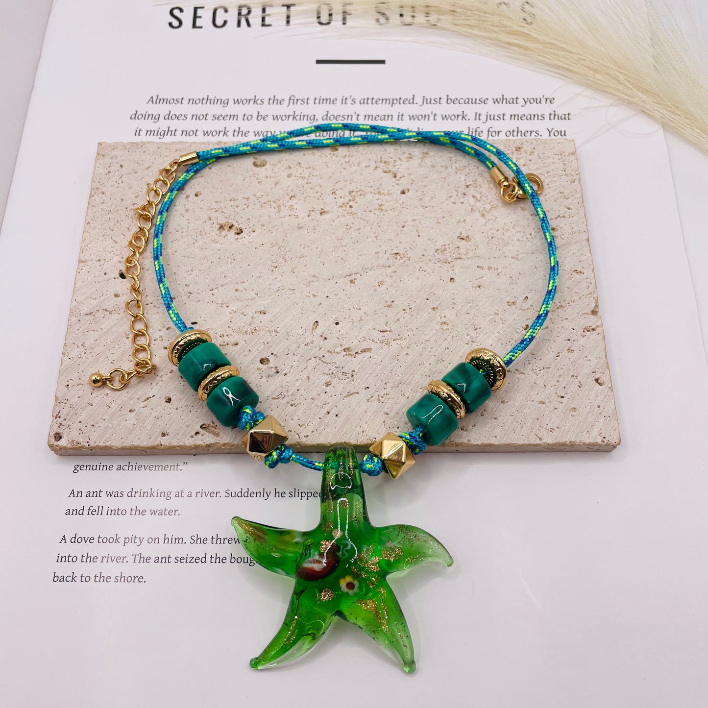 JI JOYA VENTA AL POR MAYOR,Lindo collar de cuerda con colgante de estrella de mar