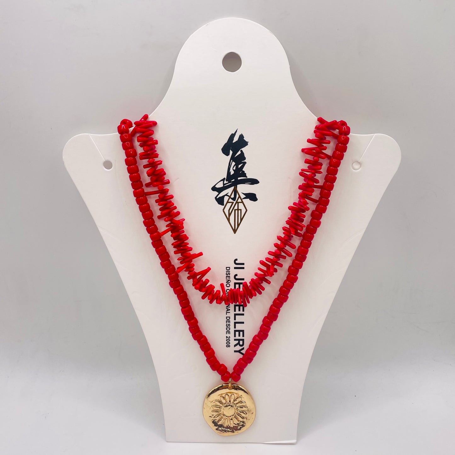 JI JOYA VENTA AL POR MAYOR,Collar con colgante de flores y cuentas de coral de imitación