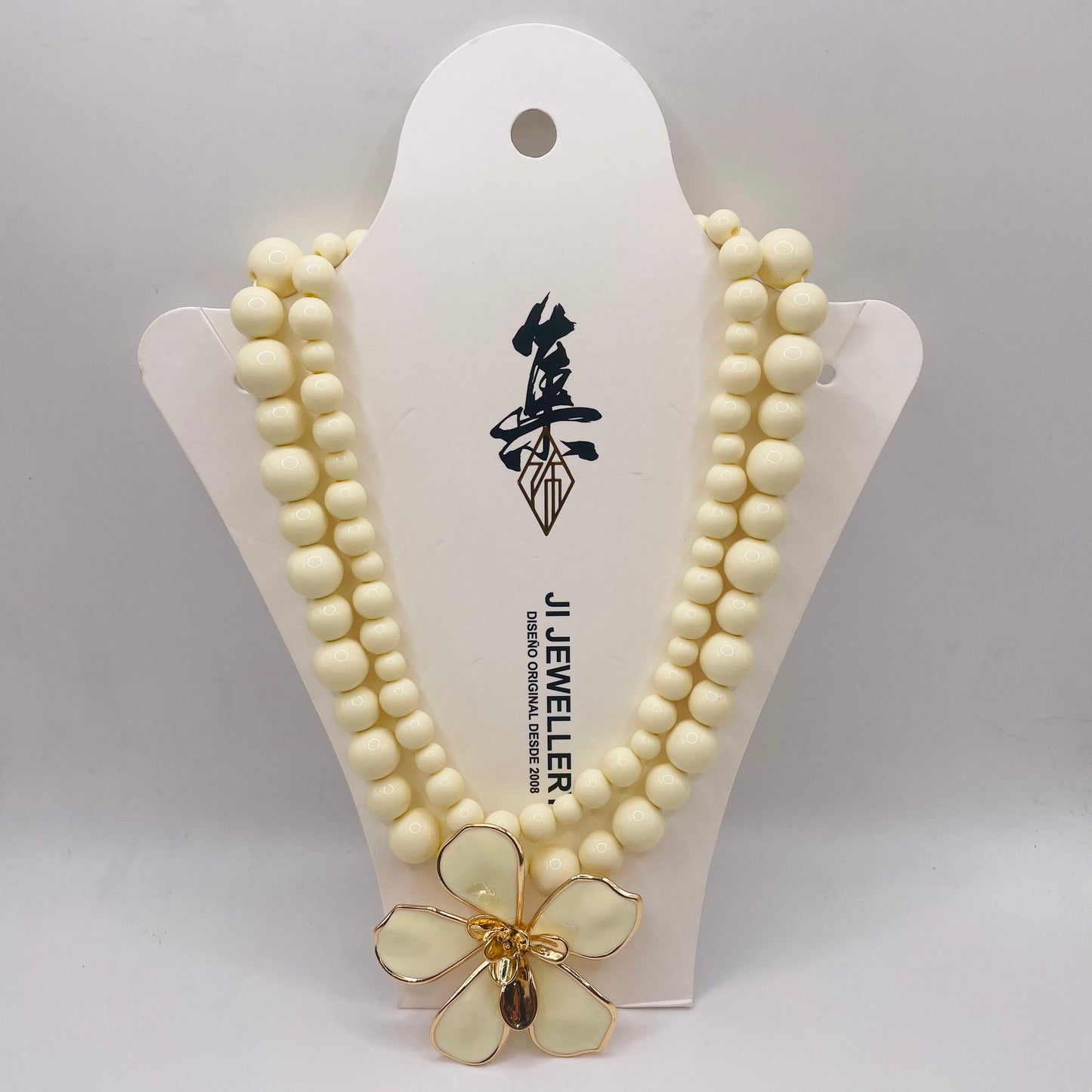 JI JOYA VENTA AL POR MAYOR,Combinación de colgante de flor grande, collar de cuentas dobles y pendientes de flores grandes