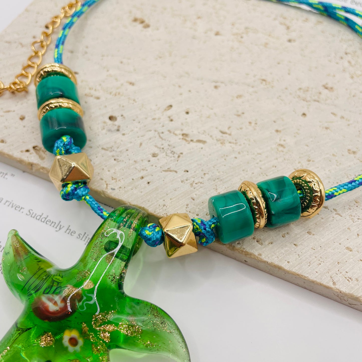 JI JOYA VENTA AL POR MAYOR,Lindo collar de cuerda con colgante de estrella de mar