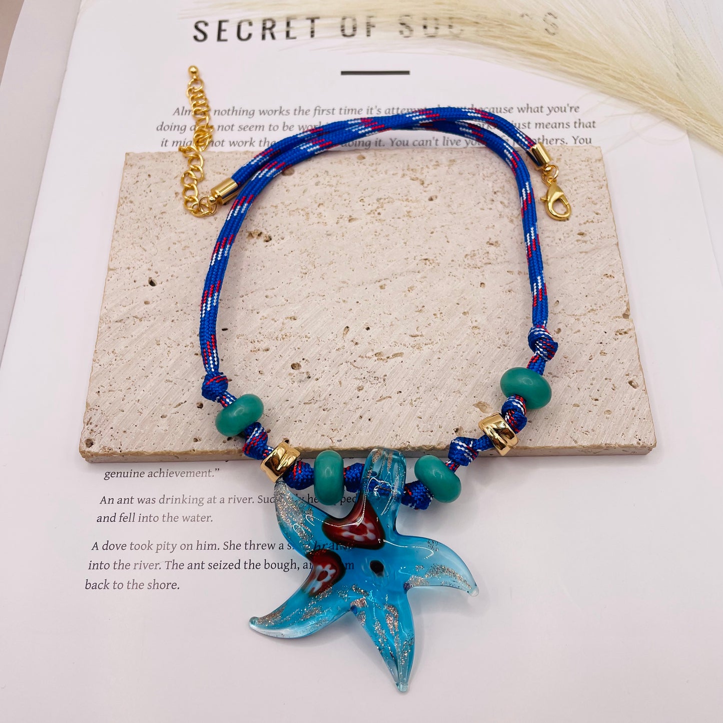 JI JOYA VENTA AL POR MAYOR,Lindo collar de cuerda con colgante de estrella de mar