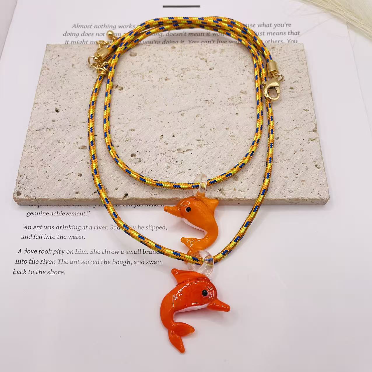 JI JOYA VENTA AL POR MAYOR,Collar con colgante doble de delfines