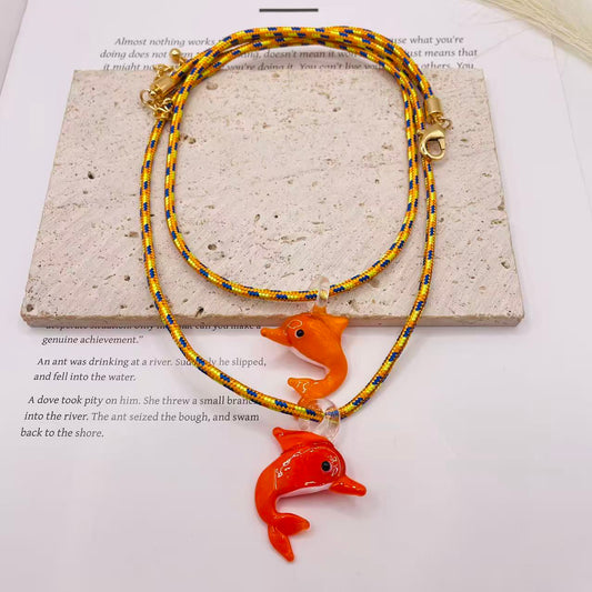 JI JOYA VENTA AL POR MAYOR,Collar con colgante doble de delfines